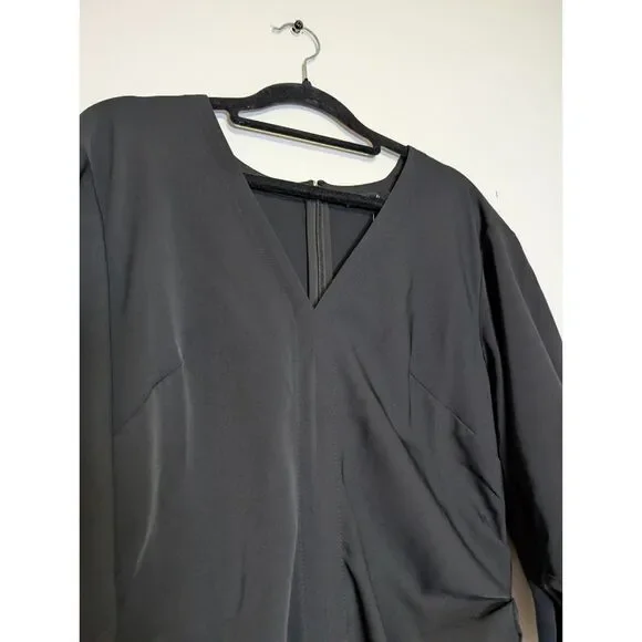 Madewell Jasmine Midi Dress Black Ruched Waist Crepe V Neck Slit Size 6 NWT - Picture 10 of 15